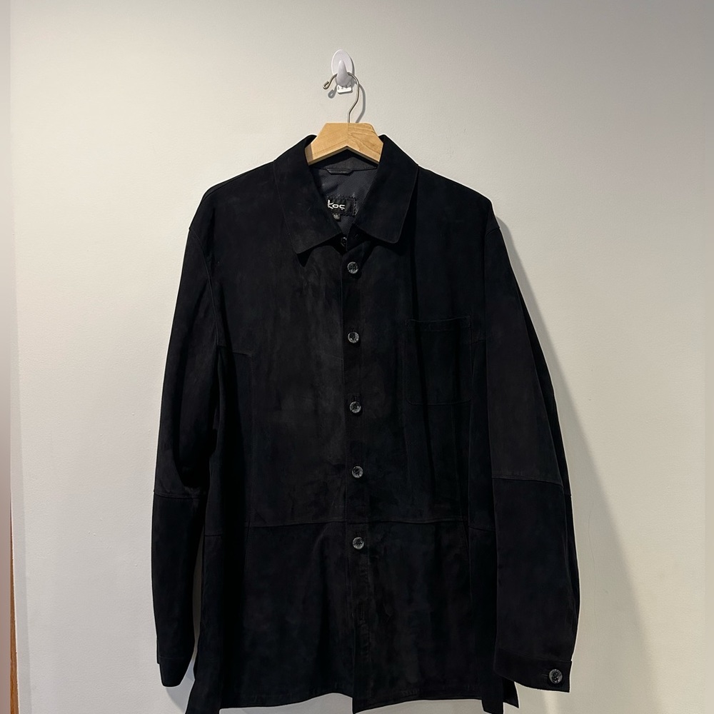 Koc  Men's G-196 Navy Lambskin suede Button Down shirt Jacket